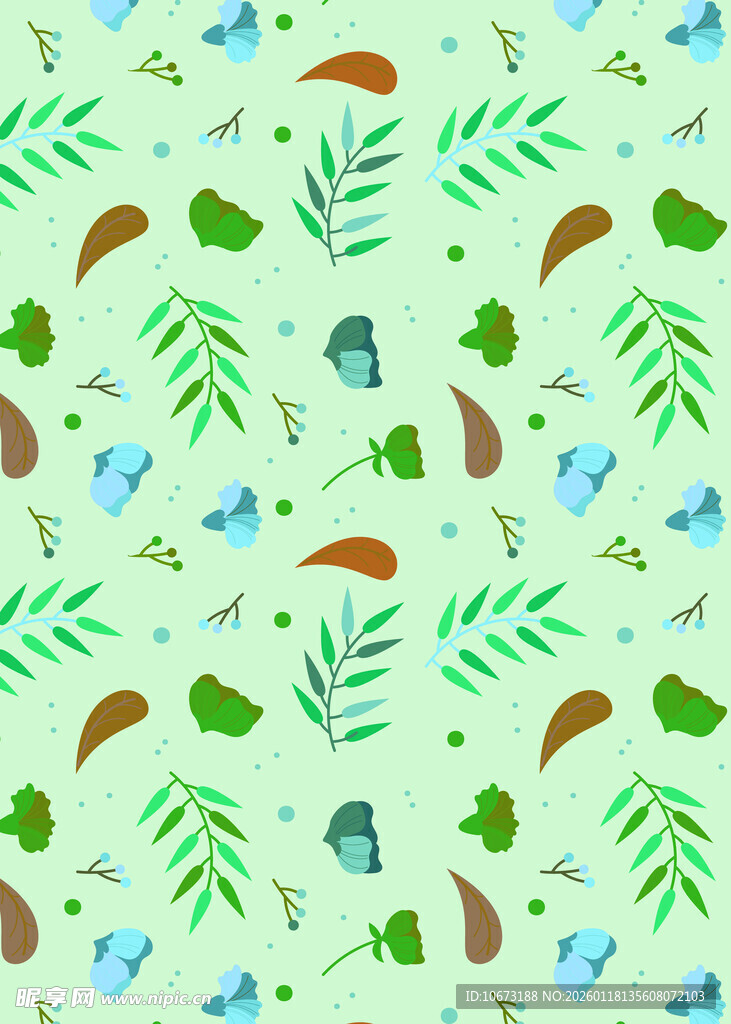 清新绿植小鸟无缝图案