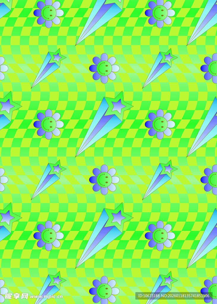 绿色背景蓝花图案纹理