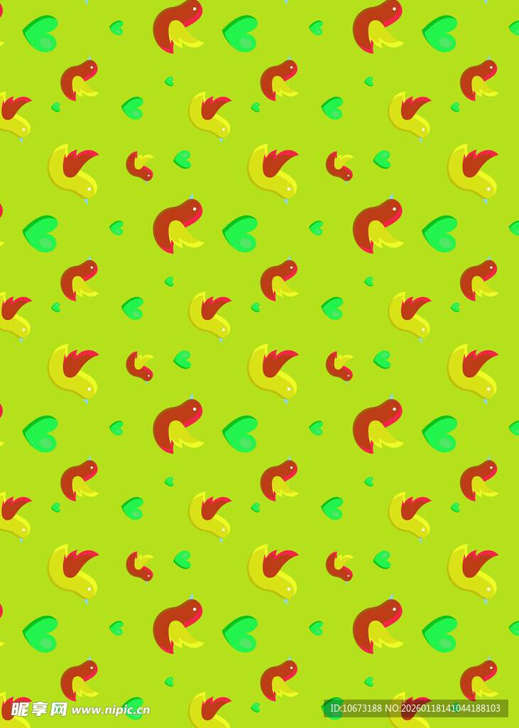 绿色背景上的多彩小鱼图案