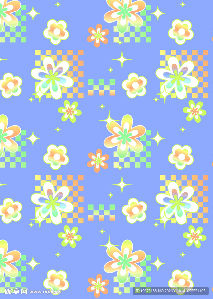 蓝色底花卉几何图案背景