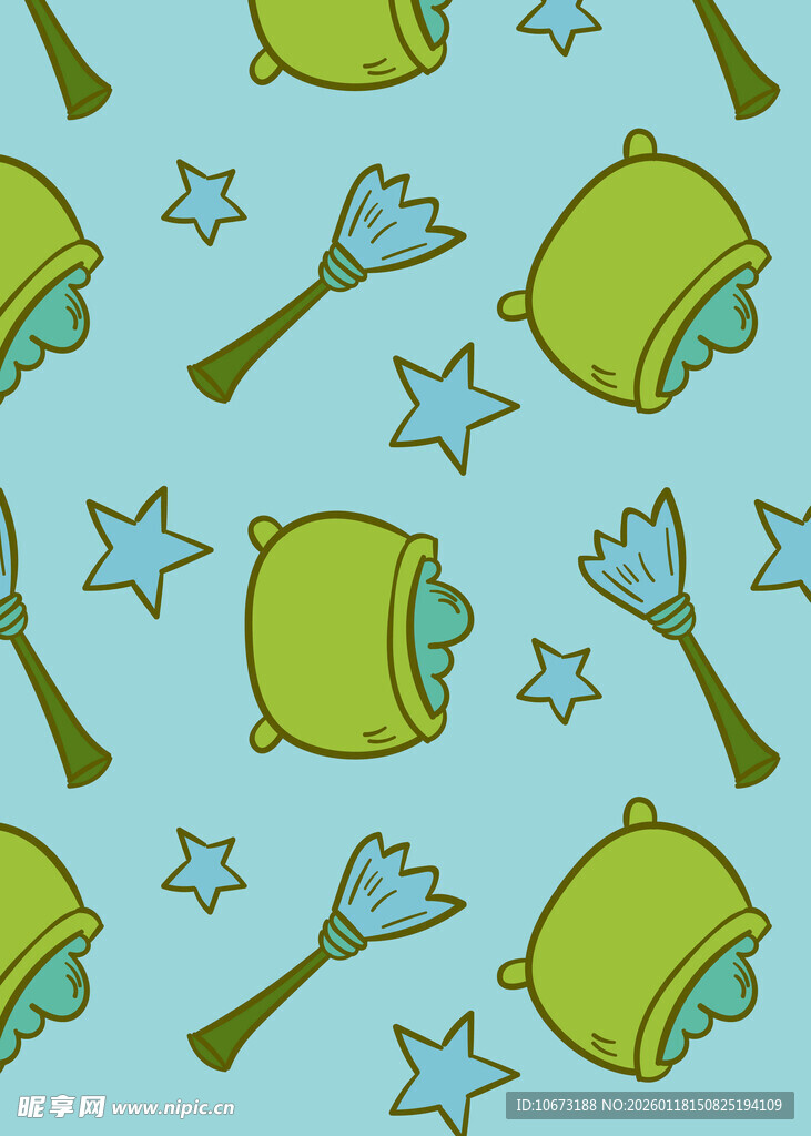 卡通魔法元素无缝图案