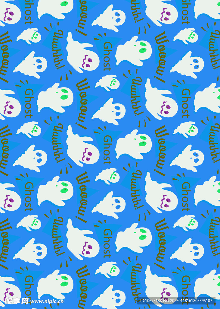 蓝色背景幽灵图案设计
