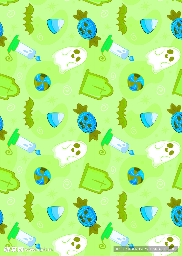 清新绿色卡通图案背景