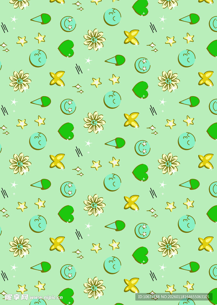 清新绿植花卉无缝背景图