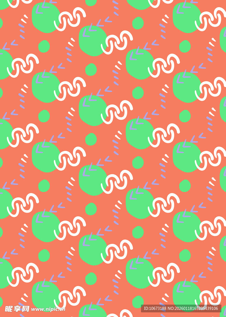橙底绿白图案可爱花纹