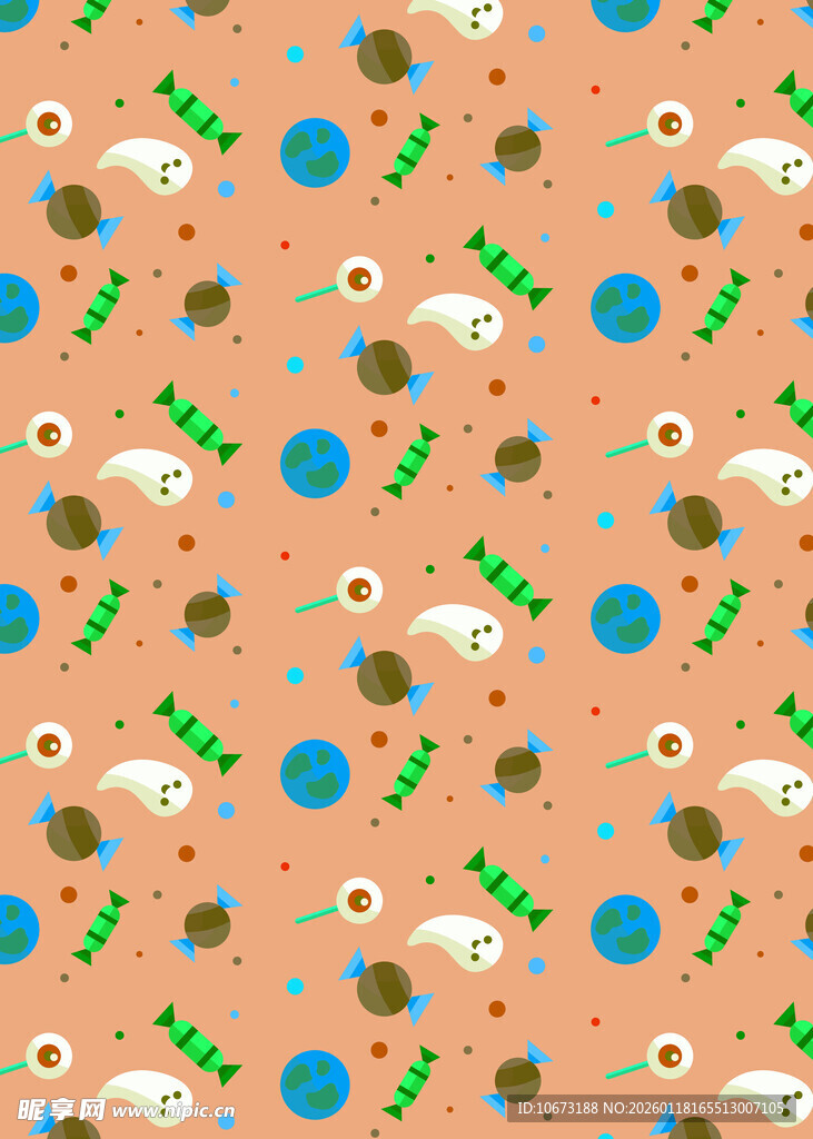 橙色底海洋生物图案背景