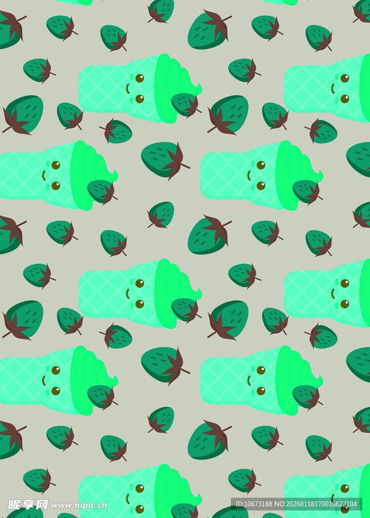 绿色草莓图案背景纹理