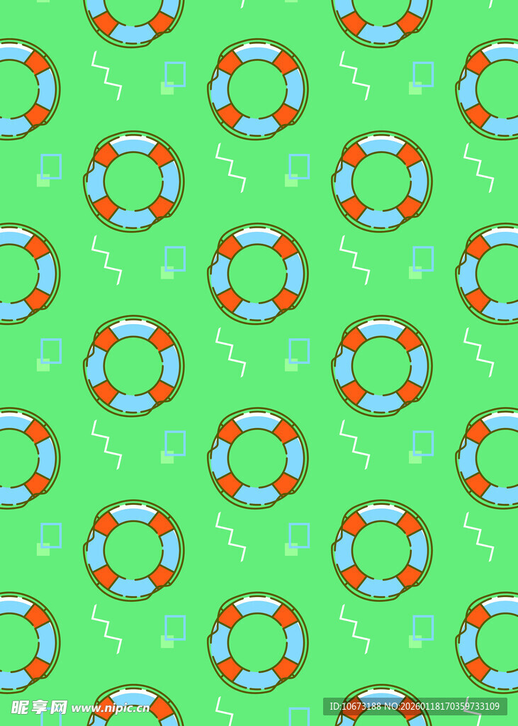 绿色背景救生圈图案设计