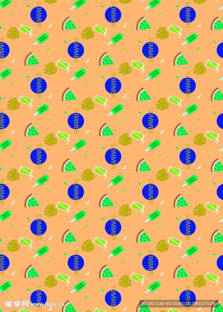 橙色底水果图案无缝背景