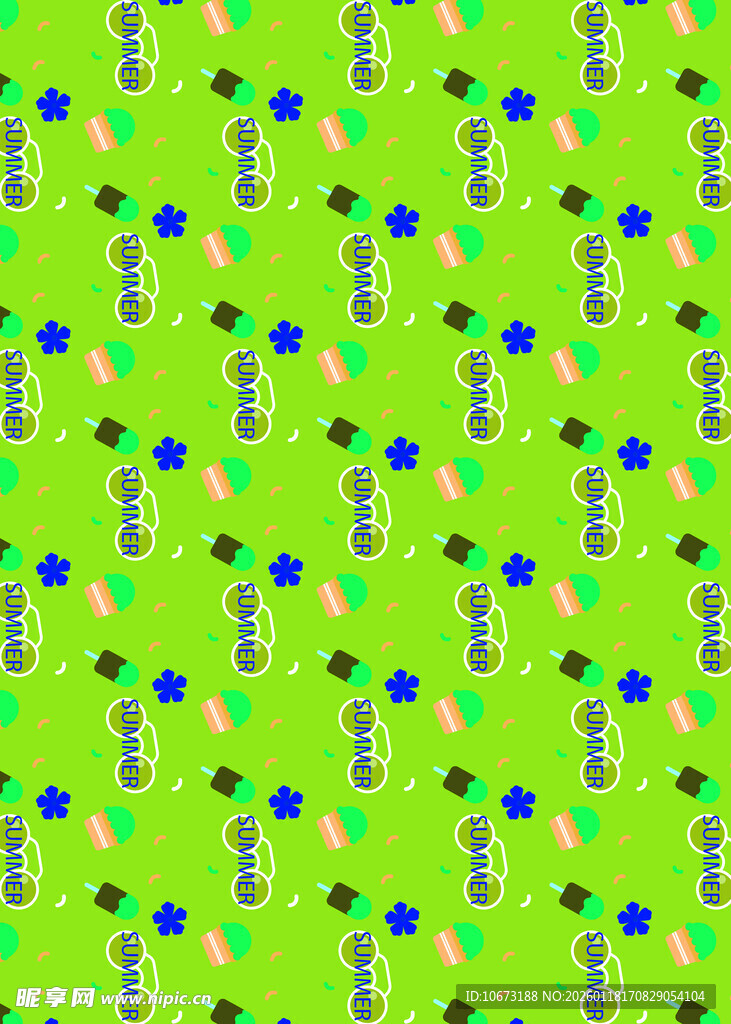 绿色背景多彩图案装饰图