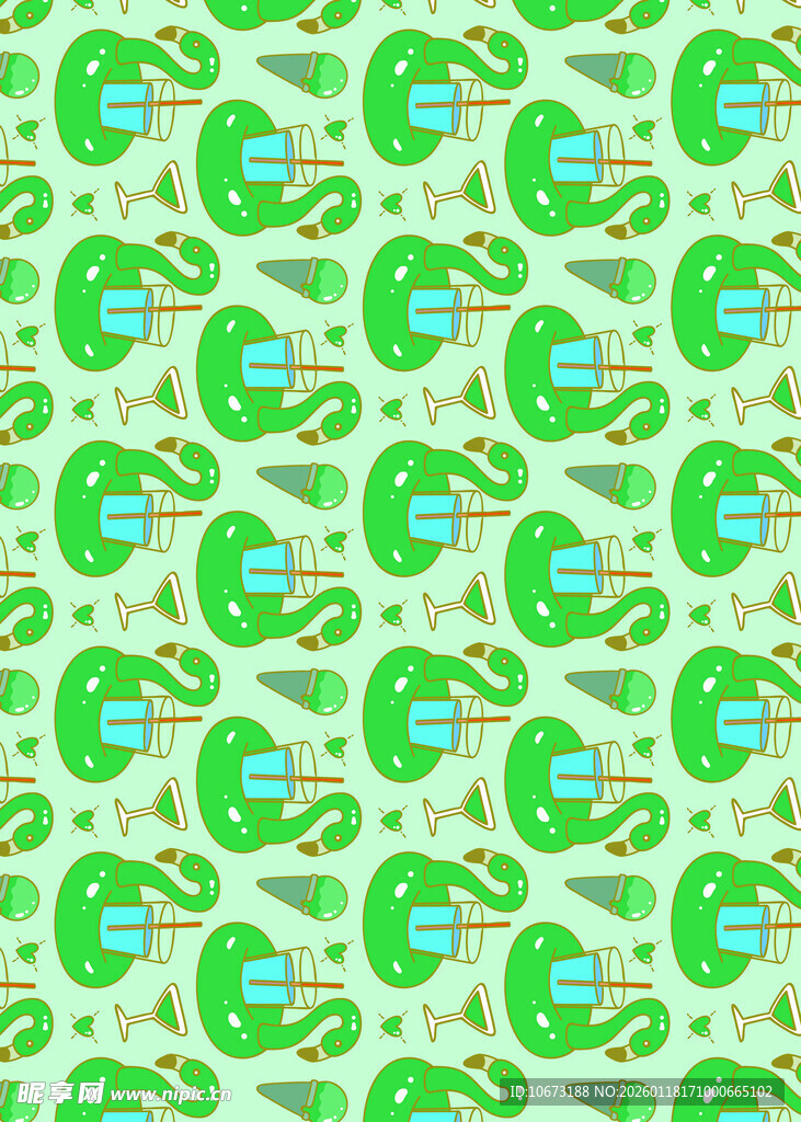 绿色卡通图案无缝背景图
