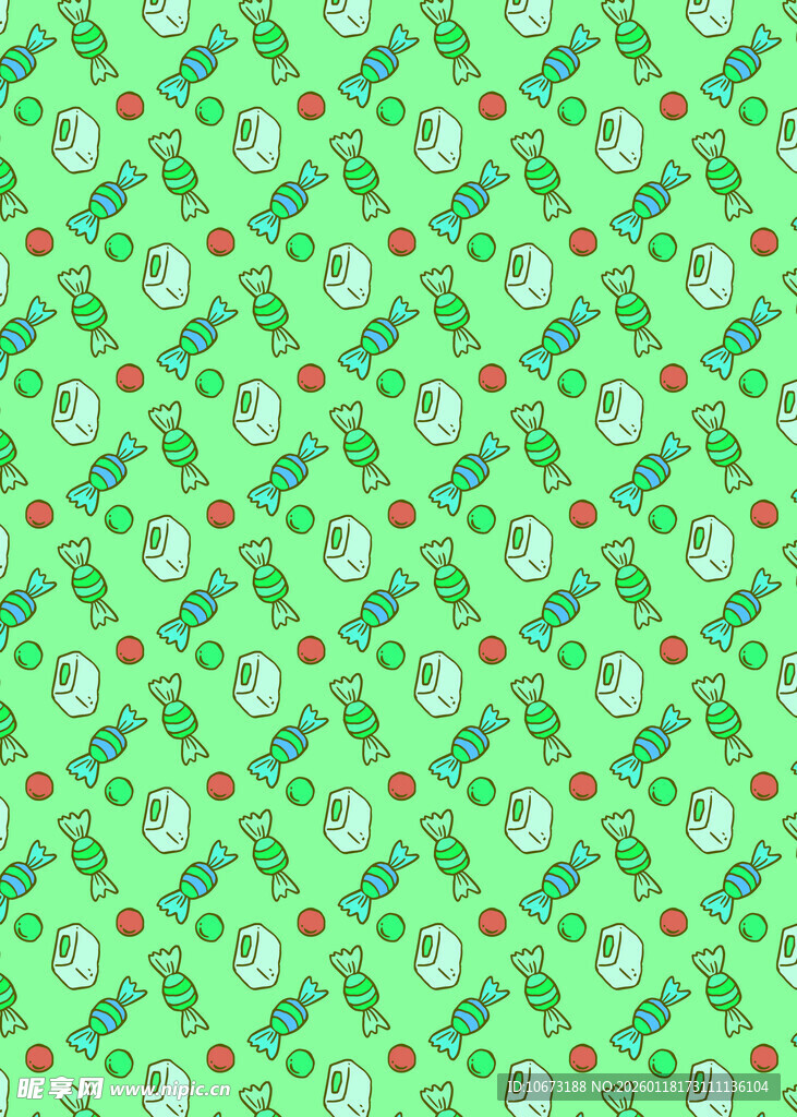 绿色卡通图案无缝背景图