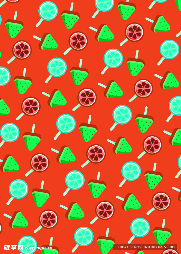 红色背景多彩图案装饰图