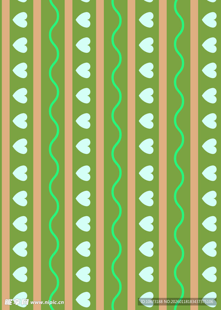 绿橙条纹心形图案背景