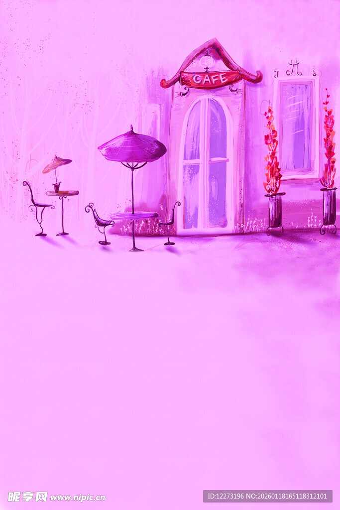 梦幻粉色庭院休闲场景