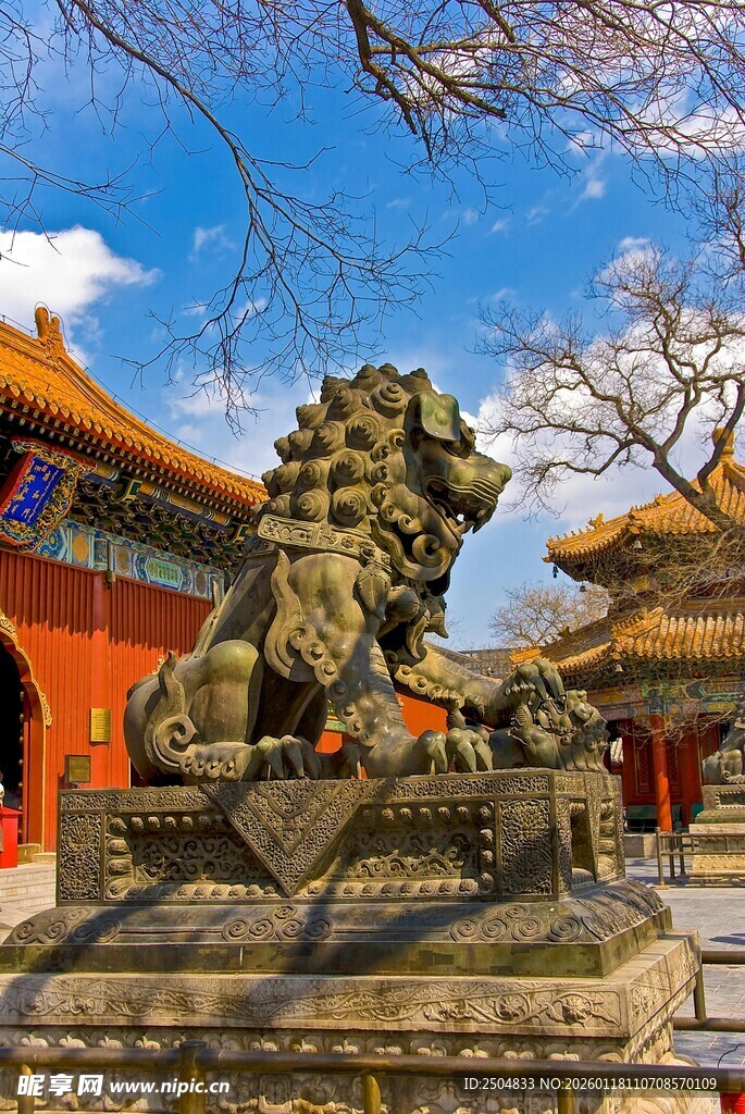 故宫石狮子与古建筑景观