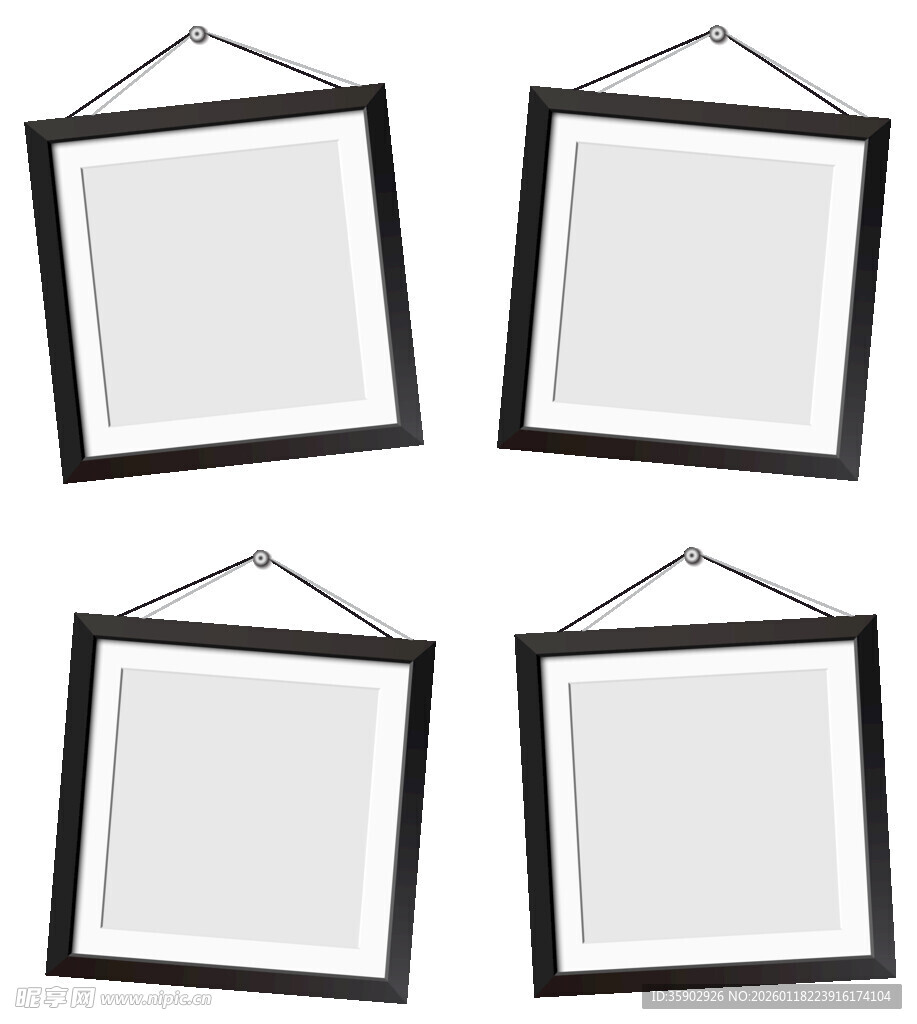 四个悬挂式空白相框