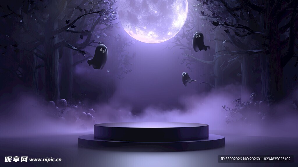 神秘月夜下的魔幻展示台