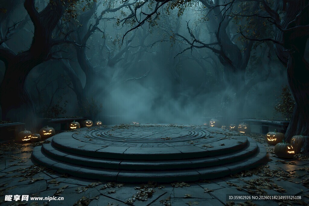 神秘幽暗的森林圆形平台