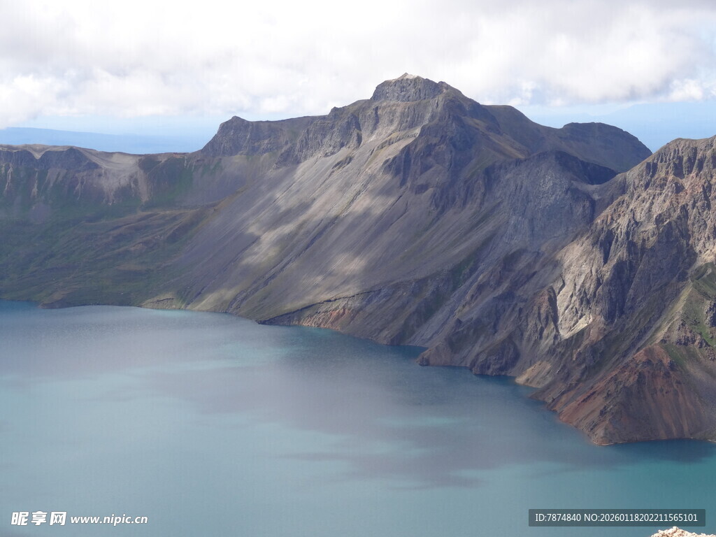 高山环绕的静谧蓝色湖泊