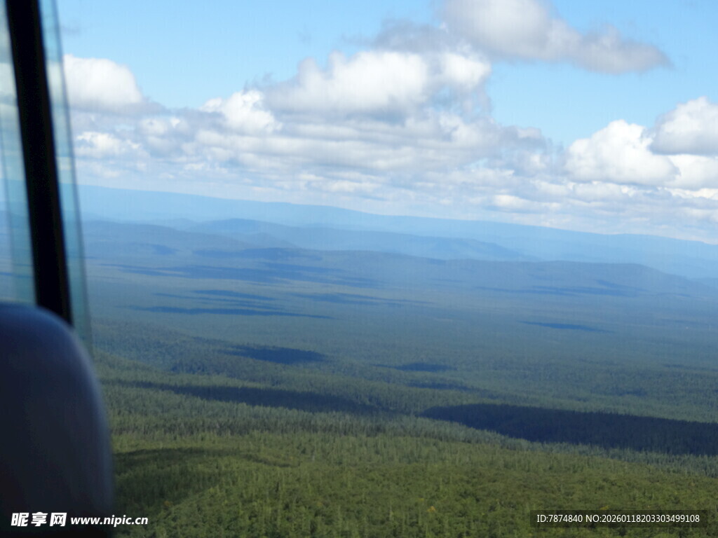高空俯瞰广袤绿野与蓝天