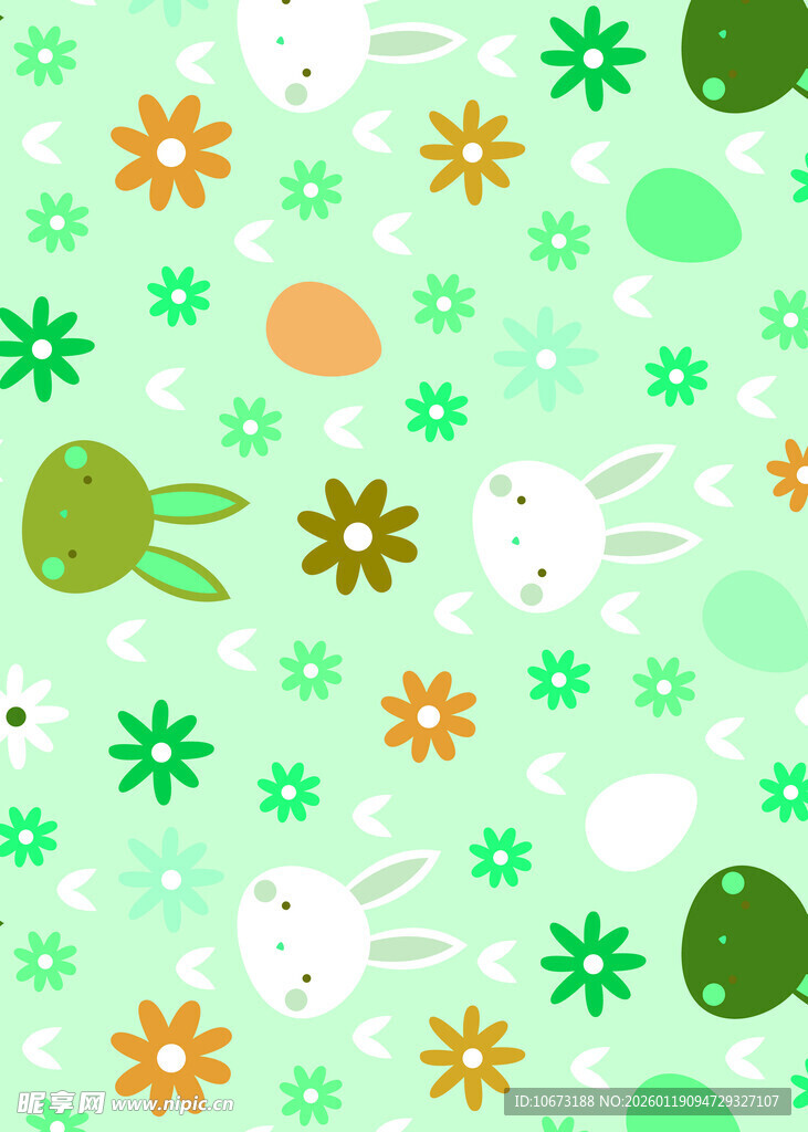 清新兔子花卉图案背景