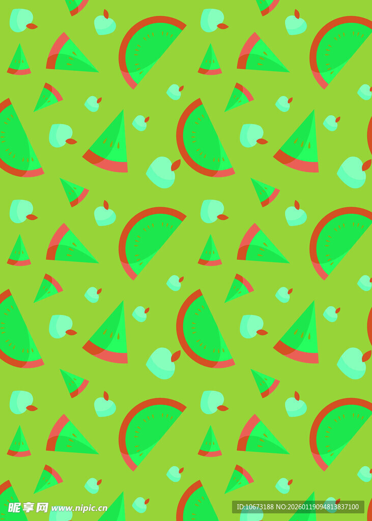绿色西瓜图案无缝背景图
