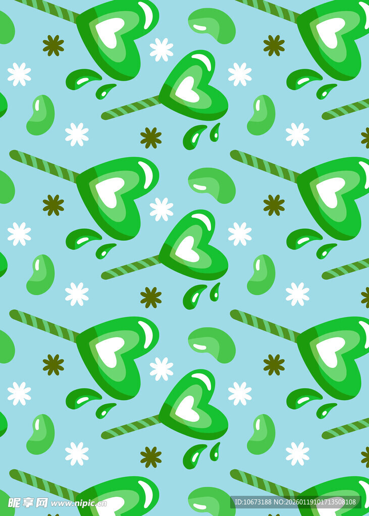 绿色心形花卉图案背景