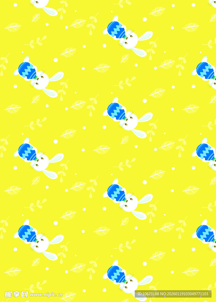 黄色背景蓝色图案无缝纹理