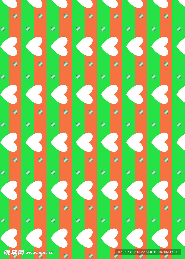 绿橙条纹配白色心形图案