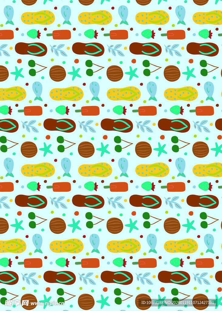 卡通风格食物图案无缝背景
