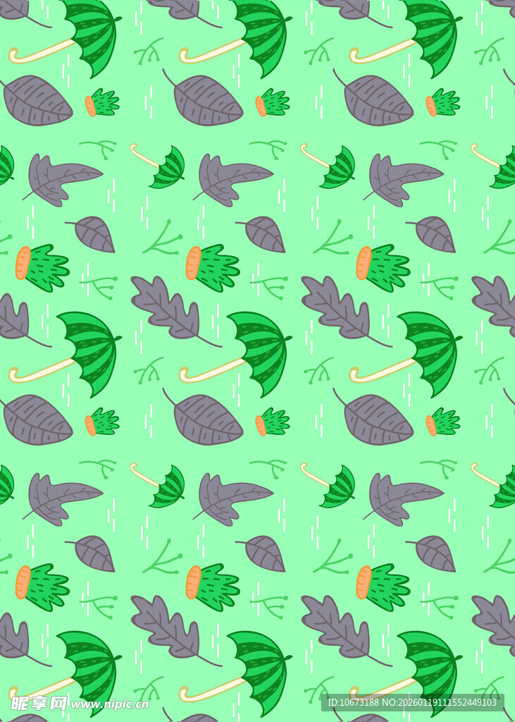 清新绿植小鱼图案背景