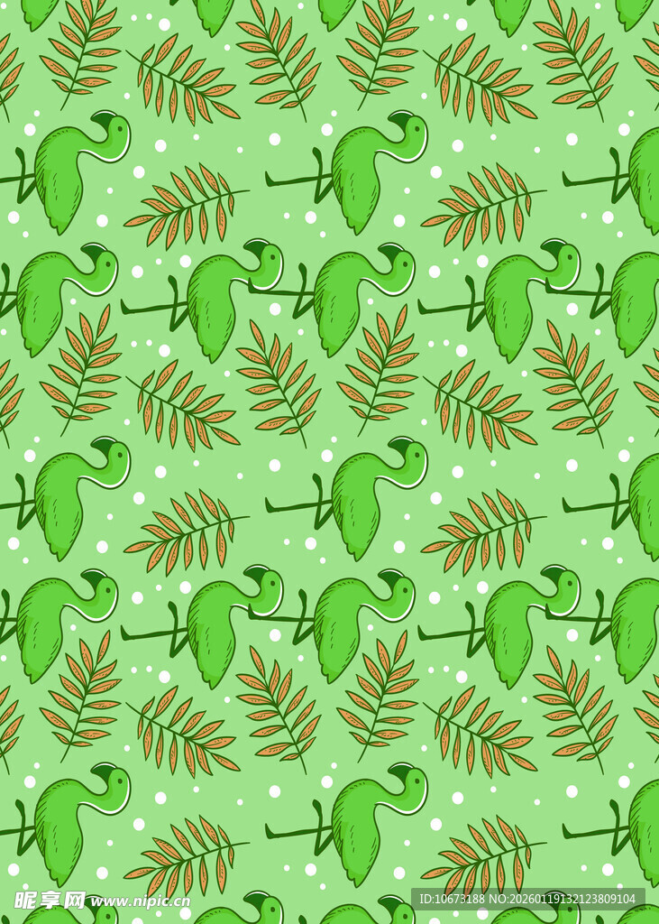 绿色青蛙与植物图案背景