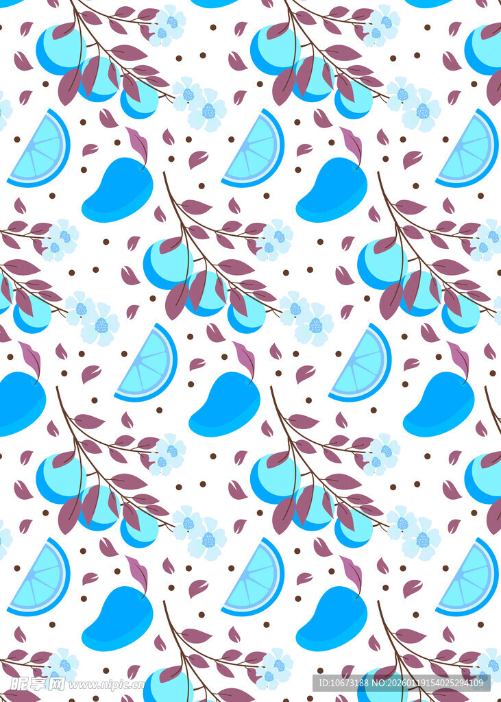 蓝白水果花卉图案背景