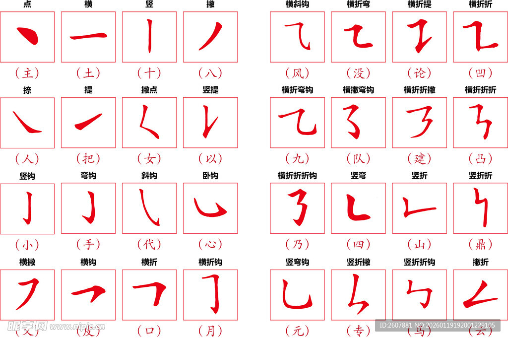 中国汉字笔画及对应名称和例字