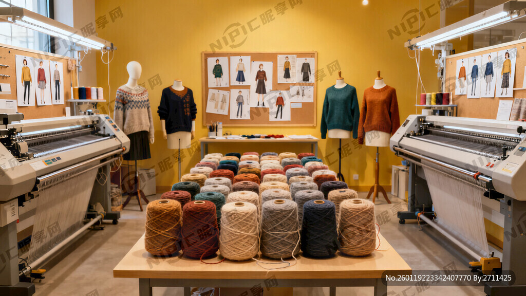 一筒筒针织纱线摆放在设计中心的