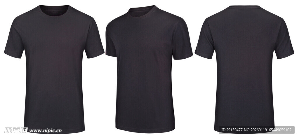 黑色纯棉T恤多角度展示