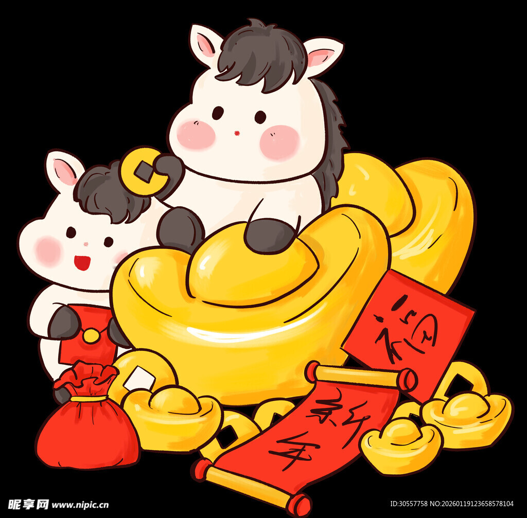 马年简笔画小马新年卡通