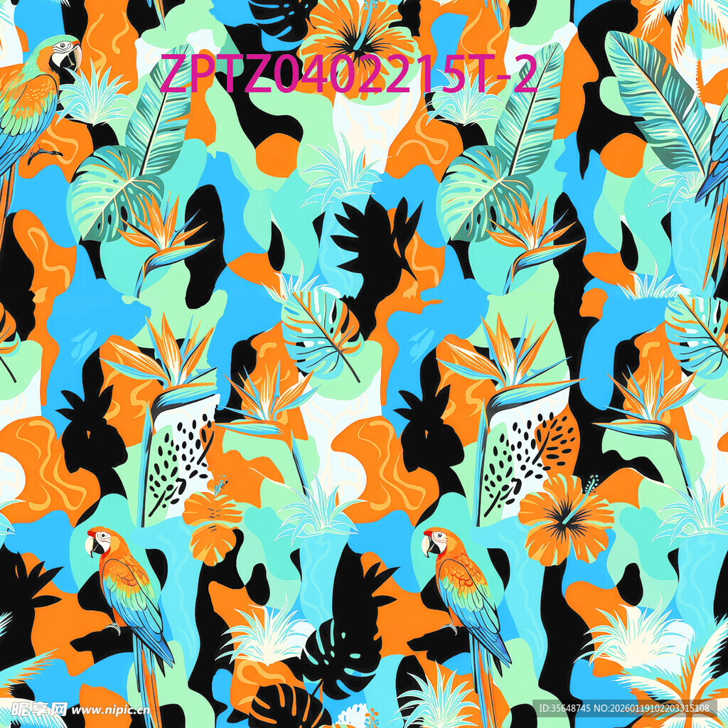 热带植物花卉图案印花