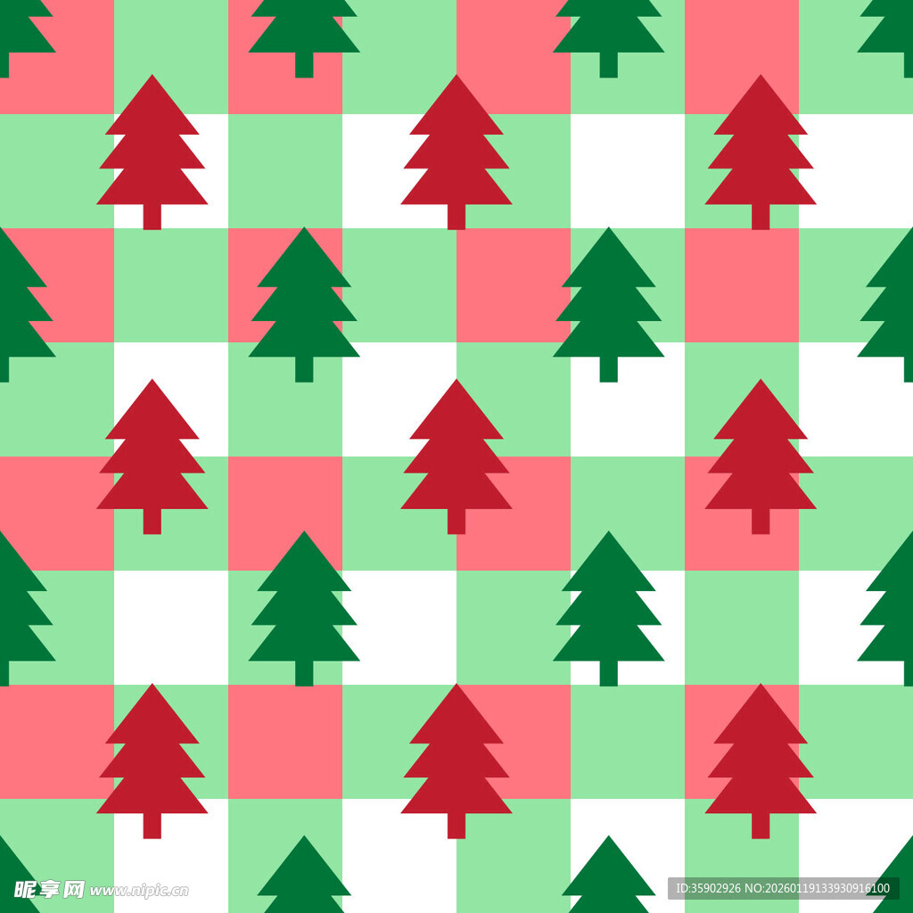 圣诞主题多色松树图案
