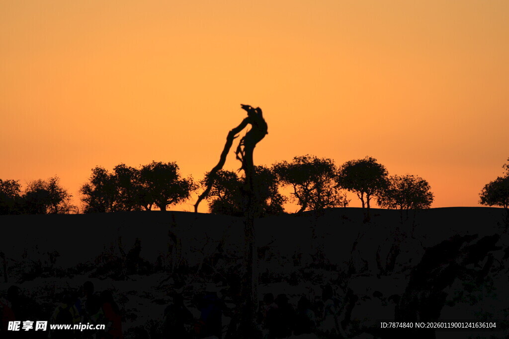 夕阳下的舞者剪影