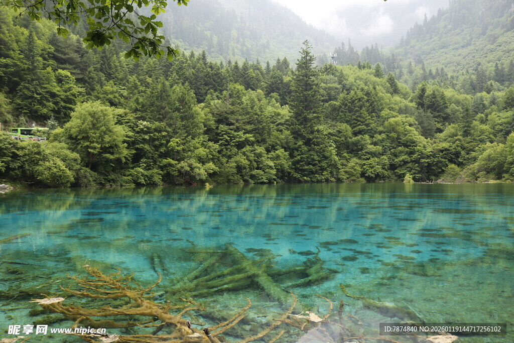 梦幻清澈的山林幽蓝湖水