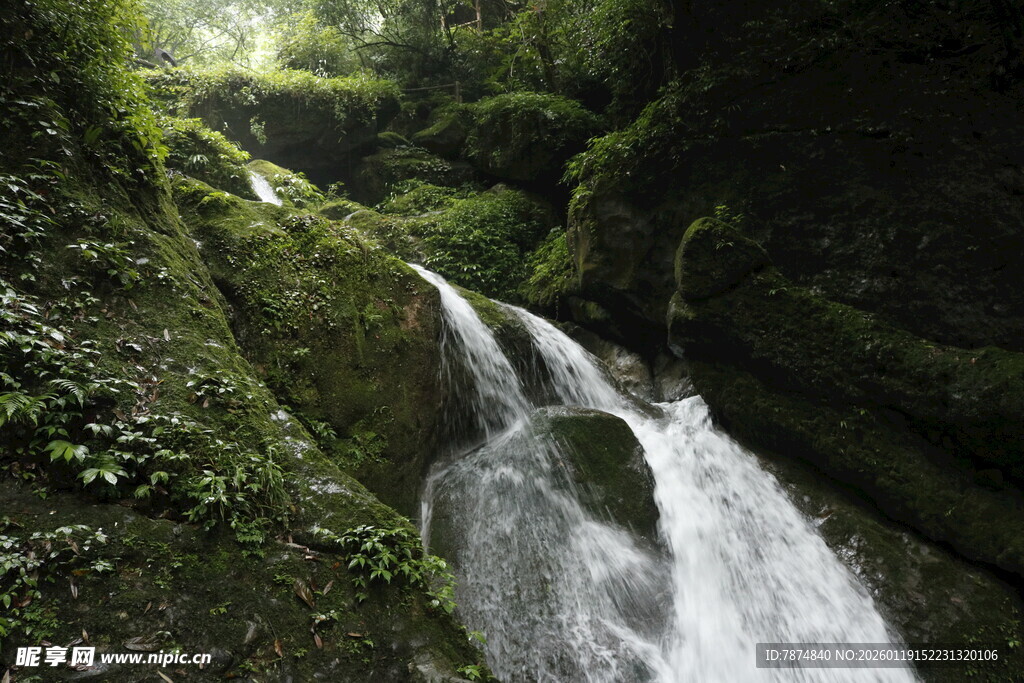 山间清幽瀑布 绿意盎然