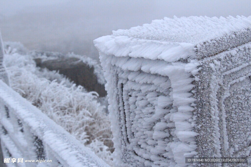 霜覆栏杆尽显冬日景致