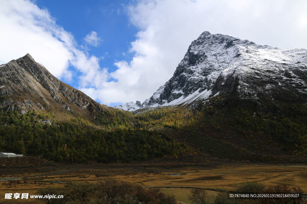 雪山下的壮美自然景观