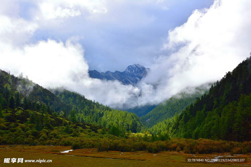 山间云雾缭绕的秀丽风光