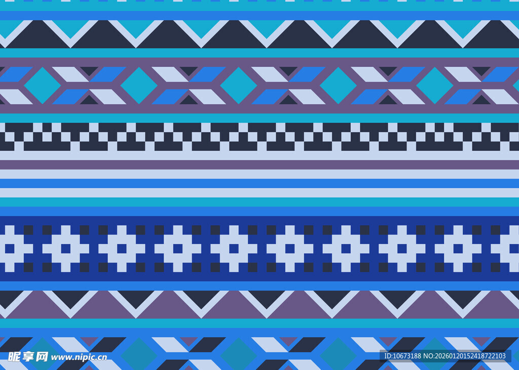 蓝白几何民族风图案