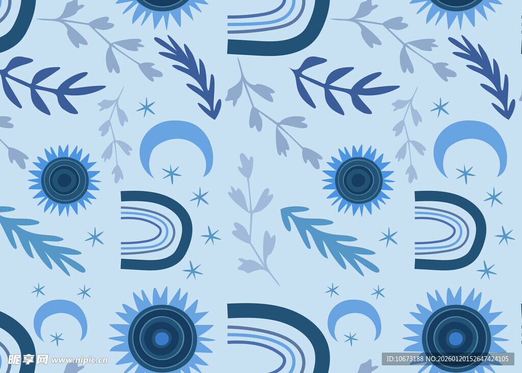蓝调花卉几何图案纹理