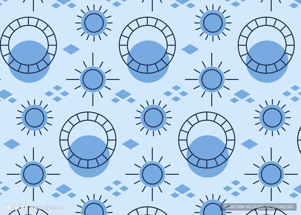 蓝色太阳图案无缝背景