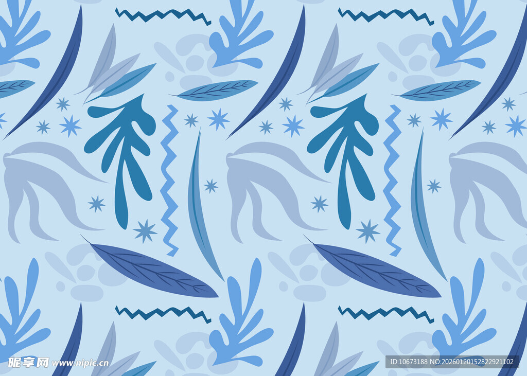 蓝调植物图案无缝背景